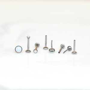 20G 18G 16G Threadless Push Pin Flatback White OPAL Labret Stud - Tragus/Cartilage/Conch/Forward Helix Earring - Push Pin Stud - Nose Stud