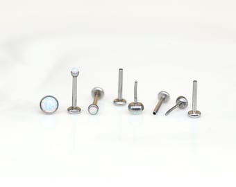 20G 18G 16G Draadloze Push Pin Flatback Wit OPAL Labret Stud - Tragus/Kraakbeen/Conch/Forward Helix Earring - Push Pin Stud - Nose Stud