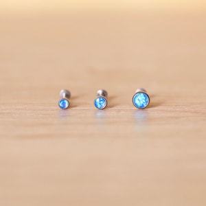 Threadless Implant Grade TITANIUM Bezel Push Pin • Blue OPAL Gem Earring • Nose/Tragus/Cartilage/Conch/Forward Helix Stud • Push Pin Labret