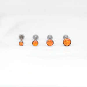 Threadless Stainless Steel Bezel ORANGE Opal Tragus/Helix/Cartilage/Conch Piercing - Flat back stud - Dainty Piercing