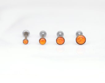 Threadless Stainless Steel Bezel ORANGE Opal Tragus/Helix/Cartilage/Conch Piercing - Flat back stud - Dainty Piercing