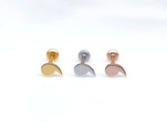 20G 18G 16G Threadless Silver Gold Rosegold COMMA Labret Stud • Nose/Tragus/Cartilage/Conch/Forward Helix Push Pin - Push Pin Flat back Stud