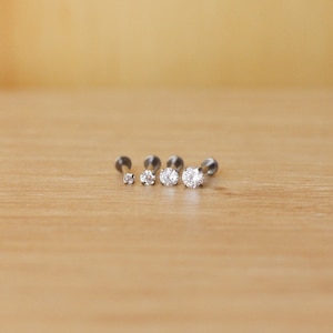 Threadless Implant Grade TITANIUM Prong CZ CLEAR Gem Piercing - Nose/Tragus/Cartilage/Conch/Forward Helix Piercing - Push Pin Piercing
