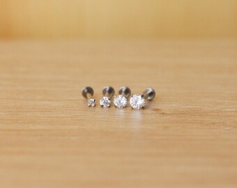 Threadless Implant Grade TITANIUM Prong CZ CLEAR Gem Piercing - Nose/Tragus/Cartilage/Conch/Forward Helix Piercing - Push Pin Piercing