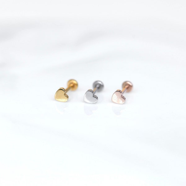 Tiny 2.5mm HEART 20G Threadless Push Pin Earring • Nose Stud • Tragus Cartilage Conch Forward Helix Stud Earring • Tiny Labret Stud