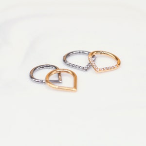 16G TITANIUM CZ Clear Gem 8mm FRONT Micro Pave Hinged Segment Ring - Clicker Ring - Triangle Ring - Teardrop Ring - Septum/Daith Clicker