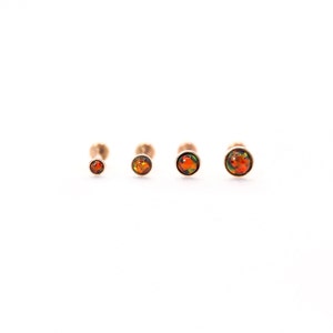 NEW! FIRE BLACK Opal RoseGold 20G Labret Stud Threadless - Tragus/Cartilage/Conch/Forward Helix Piercing - Push Pin Piercing - Nose Stud