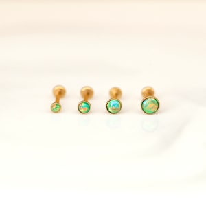 20G 18G 16G Threadless Gold Stainless Steel Bezel GREEN Opal - Tragus/Cartilage/Conch/Forward Helix Piercing - Push Pin Piercing - Nose Stud