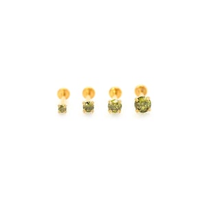 Threadless Labret Stud • Prong CZ OLIVE Gem • Tiny Stud - Tragus/Cartilage/Conch/Forward Helix Earring - tiny Nose Push Pin Flatback