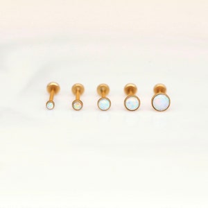 Tiny Tragus Cartilage Stud • 20G 18G 16G Threadless Gold Bezel WHITE OPAL - Conch/Forward Helix Piercing - Push Pin Piercing - Nose Stud