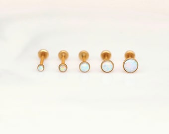 Tiny Tragus Cartilage Stud • 20G 18G 16G Threadless Gold Bezel WHITE OPAL - Conch/Forward Helix Piercing - Push Pin Piercing - Nose Stud