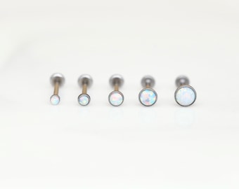20G 18G 16G Draadloos roestvrij staal BEZEL Wit OPAAL - tragus/kraakbeen/conch/forward helix piercing - push pin piercing - neusstekker
