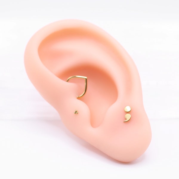 SEMICOLON Threadless Earring, Nose Stud, Tragus Labret Stud, Cartilage Earring, Push pin Labret - Flat back Earring