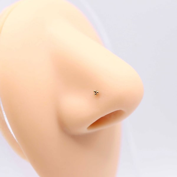 Anneau de nez TRI-BEAD ultra minuscule de 2 mm • Goujon de nez sans fil • Bijoux de nez délicats • Boucle d'oreille tragus • Goujon de labret fin 20 g • Goujon de punaise