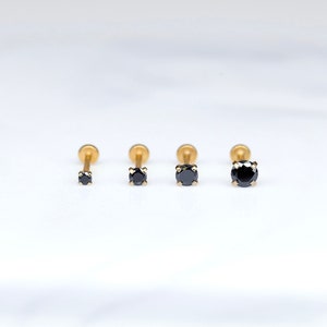 20G/18G/16G Threadless Stud • BLACK CZ Gem • Push Pin Labret Stud • Cartilage Earring • Conch Labret Stud • Flatback Earring