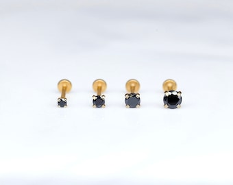 20G/18G/16G Threadless Stud • BLACK CZ Gem • Push Pin Labret Stud • Cartilage Earring • Conch Labret Stud • Flatback Earring