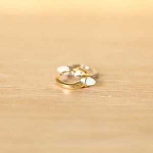 925 Sterling Silver White Opal Gem Huggies - Hoop Earrings - Clicker- Helix/Cartilage Ring - Spike Opal Huggies