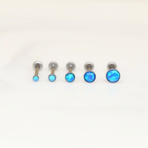 Labret de cartílago con ópalo azul de 20G/18G/16G con parte trasera plana • Perno para labio • Pernos pequeños • Aretes de caracola • Perno para cartílago • Perno para hélix • Perno para trago