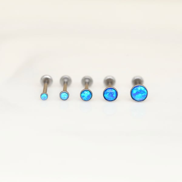 20G/18G/16G AZUL Cartílago de ópalo con parte posterior plana Labret • Perno de labret • Pernos pequeños • Aretes de caracola • Perno de cartílago • Perno de hélice • Perno de tragus