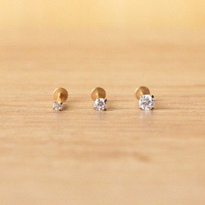 Threadless Implant Grade Gold TITANIUM Prong CZ CLEAR Gem Piercing - Nose/Tragus/Cartilage/Conch/Forward Helix Piercing - Push Pin Piercing