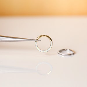 16G Steel CZ OPAL Front Inlay Hinged Segment Ring - Clicker Ring - Seamless Ring - Small Gold Hoop - Septum/Daith Earrings • Tiny Clicker