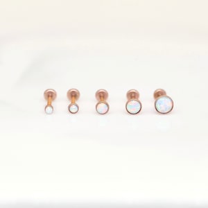 Threadless ROSEGOLD Tiny WHITE Opal Labret Stud - Tragus/Cartilage/Conch/Forward Helix Flatback Stud - Tiny Push Pin Labret - Cute Nose Stud