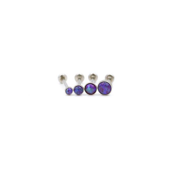 Threadless Tiny Purple Opal Tragus/Helix/Cartilage/Conch Flatback Labret Stud - Flatback Screw-in - Dainty Tiny Nose Stud