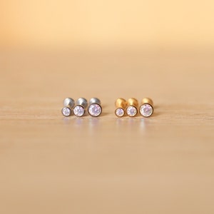 Threadless Implant Grade Titanium Bezel Zircon AURORA Gem Piercing - Nose/Tragus/Cartilage/Conch/Forward Helix Piercing - Push Pin Piercing