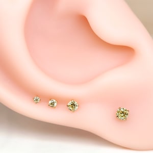 Threadless Gold Plated Prong CZ YELLOW Gem Earrings, Tragus/Cartilage/Conch/Forward Helix Earring, Nose Push Pin Labret Flat Back Earrings