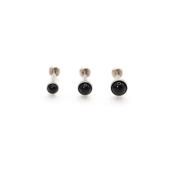 20G Tiny Bezel BLACK ONYX Push Pin Stud, Tiny Stud Earrings, Tragus Earring, Tiny Nose Stud, Cartilage Jewelry, Flat back Labret Stud