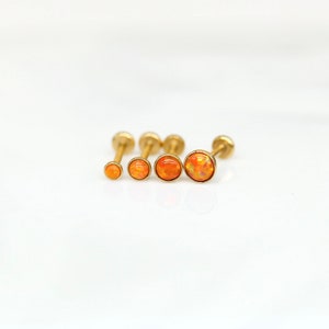 Tiny Tragus Stud • Earlobe Nose Labret Stud • ORANGE Opal Helix/Cartilage/Conch Labret Stud • Small Flatback stud • Cute Tiny Dainty Stud