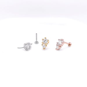 NEW - Threadless 2 Cubic Zirconia Gem Cluster Threadless Labret Earring - Tragus/Cartilage/Conch/Helix Earring - Tragus Stud