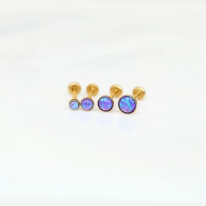 PURPLE Opal Tiny Earrings • Ellti Jewelry • Dainty Earrings • Minimalist Earrings  • Gold Labret Stud Earrings • Silver Gold Labret Stud