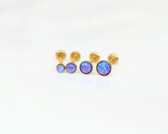 PURPLE Opal Tiny Earrings • Ellti Jewelry • Dainty Earrings • Minimalist Earrings  • Gold Labret Stud Earrings • Silver Gold Labret Stud