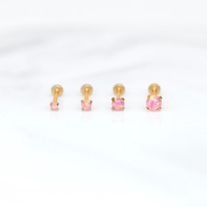 Threadless Gold Tiny PINK Tiny Labret Stud - Nose/Tragus/Cartilage/Conch/Forward Helix Earring - Tiny Opal Push Pin Flatback Labret Stud