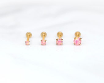 Threadless Gold Tiny PINK Tiny Labret Stud - Nose/Tragus/Cartilage/Conch/Forward Helix Earring - Tiny Opal Push Pin Flatback Labret Stud