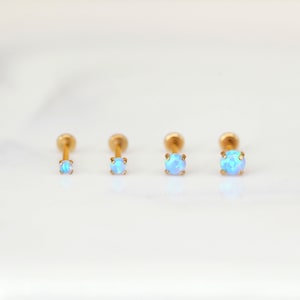 Boucles d'oreilles minuscules d'opale bleu ciel de broche d'acier inoxydable d'or sans fil - nez/Tragus/cartilage/conque/perforation d'hélice - piercing de goupille
