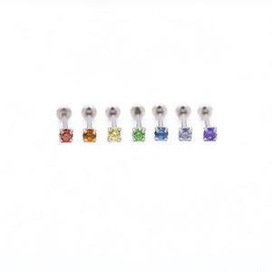 20G 18G Threadless Labret Stud Set • Rainbow Gem Earring • Tragus/Cartilage/Conch/Forward Helix Earring - Tiny Nose Push Pin Earring Set