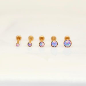 Tiny Purple Pink Opal Threadless Labret Stud 20G 18G 16G Gold - Tragus/Cartilage/Conch/Forward Helix Stud - Push Pin Flatback - Nose Stud