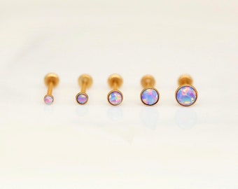 Tiny Purple Pink Opal Threadless Labret Stud 20G 18G 16G Gold - Tragus/Cartilage/Conch/Forward Helix Stud - Push Pin Flatback - Nose Stud