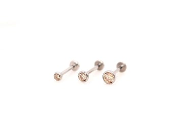Titanium CZ Champagne Gem Piercing: Threadless Push Pin Labret