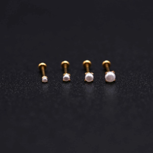Tiny PEARL Threadless Gold Plated Stainless Steel Piercing - Tragus/Cartilage/Conch/Forward Helix Piercing - Nose Push Pin Piercing