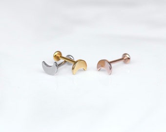 20G 18G 16G Threadless Crescent MOON Piercing • Nose/Tragus/Cartilage/Conch/Forward Helix Earrings • Push Pin Labret • Conch Stud Earrings