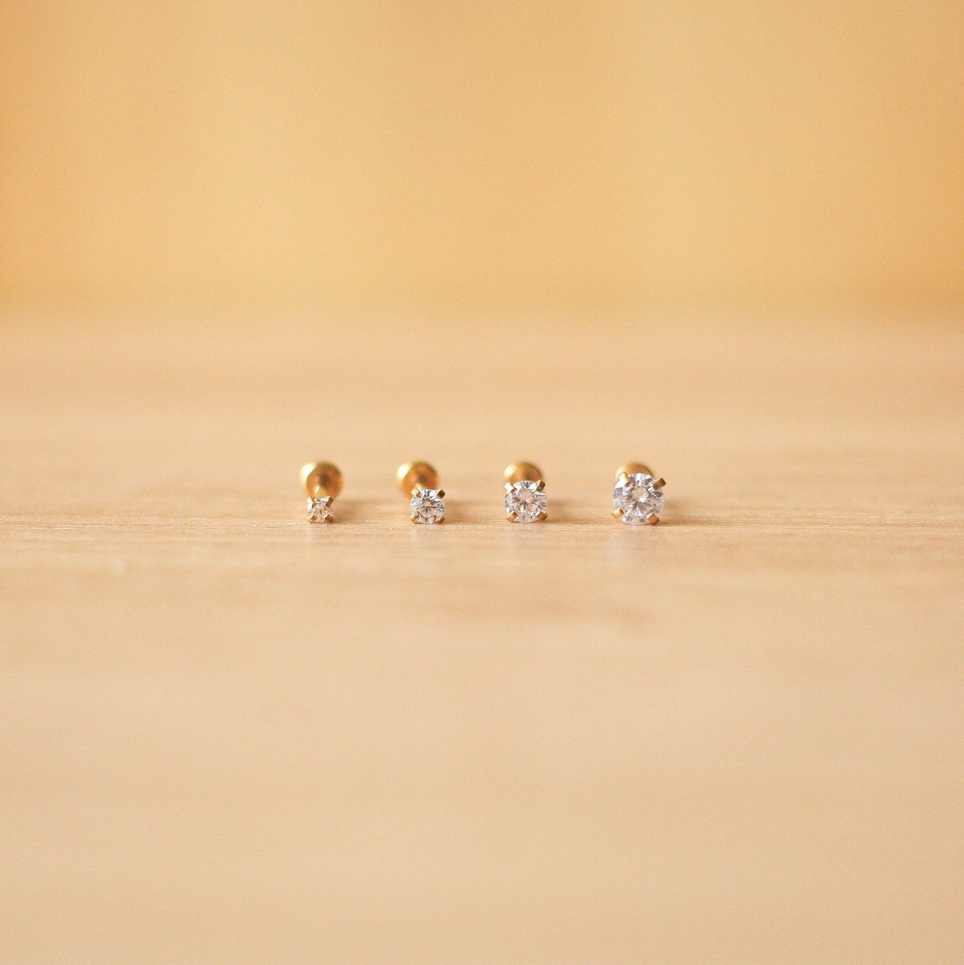 Threadless Gold Plated Stainless Steel PRONG CZ Clear Gem Piercing - …