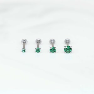 Threadless Labret Stud • Prong CZ Emerald GREEN Gem Earring - Tragus/Cartilage/Conch/Forward Helix Earring  - Tiny Nose Push Pin Labret Stud