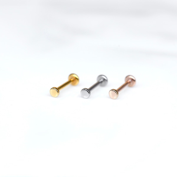 2mm TINY DISC - 20G 18G 16G Threadless Piercing en acier inoxydable - Tragus/Cartilage/Conch/Forward Helix Piercing - Push Pin Piercing