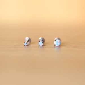16G Tiny Light Blue Opal 2mm 3mm 4mm Screwback Tragus/Helix/Cartilage/Conch Labret Stud - Flat back stud - Dainty Tiny Nose Stud