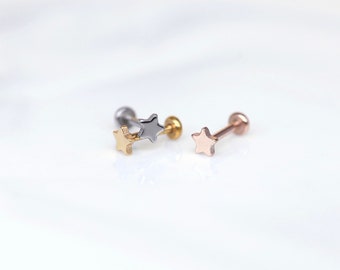 Kleine glanzende STAR-schroefdraadloze roestvrijstalen piercing - neus/tragus/kraakbeen/schelp/voorwaartse helixpiercing - push pin piercing
