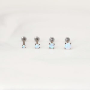 Threadless Tiny White Turquoise Opal Gem Labret Stud - Nose/Tragus/Cartilage/Conch/Forward Helix Stud - Super Tiny Push Pin Flatback Stud