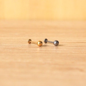 Tiny Titanium Gold Silver 3mm BALL Push Pin Labret - Nose Stud • Tragus Cartilage Threadless Stud • Conch Foward Helix Thin Flatback Stud •